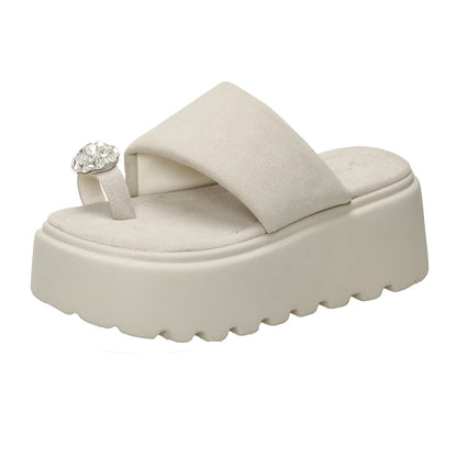 7cm Shiny Rhinestone High Platform Slippers Women Butterfiy-Knot Heels Chunky Sandals Woman Summer Thick Bottom Wedges Slides