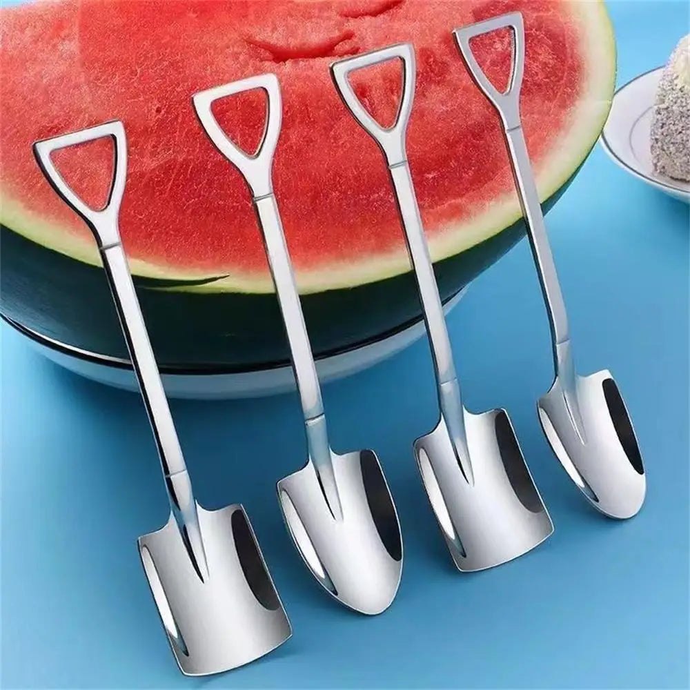 4pcs/Set Shovel Spoon Shovel Spoon Stainless Steel Tea Spoon Creative Coffee Spoon Household Eating Watermelon Shovel Spoon Ice