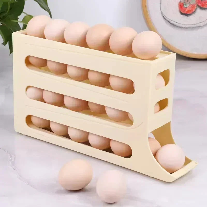 4 Tier Egg Storage Box Organizer Refrigerator Rolling Egg Organizer Holder Fridge Storage Organizer Food Container Egg Dispenser