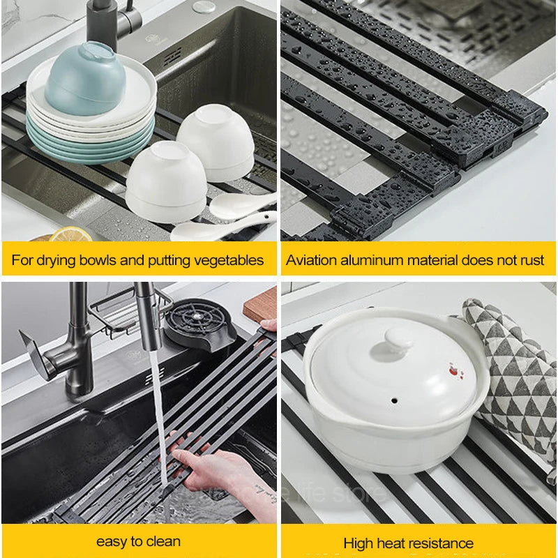 Roll up Dish Drying Rack Over The Sink for Kitchen Portable Aluminum Dish Rack Foldable Dish Drying Racks No rust No mildew New