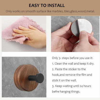 Self-Adhesive Wooden Wall Hooks for Hanging,Modern Coat Hooks,Natural Wood Hooks for Hanging Hats Towels Robe Clothes Keys Bags