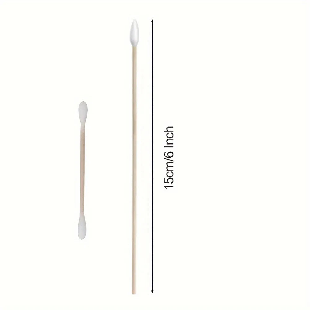 100/300PCS 6 Inch Precision Tips Cotton Swabs - Long Wooden Stick Cotton Buds Pointed Cotton Swabs With Case - Cotton