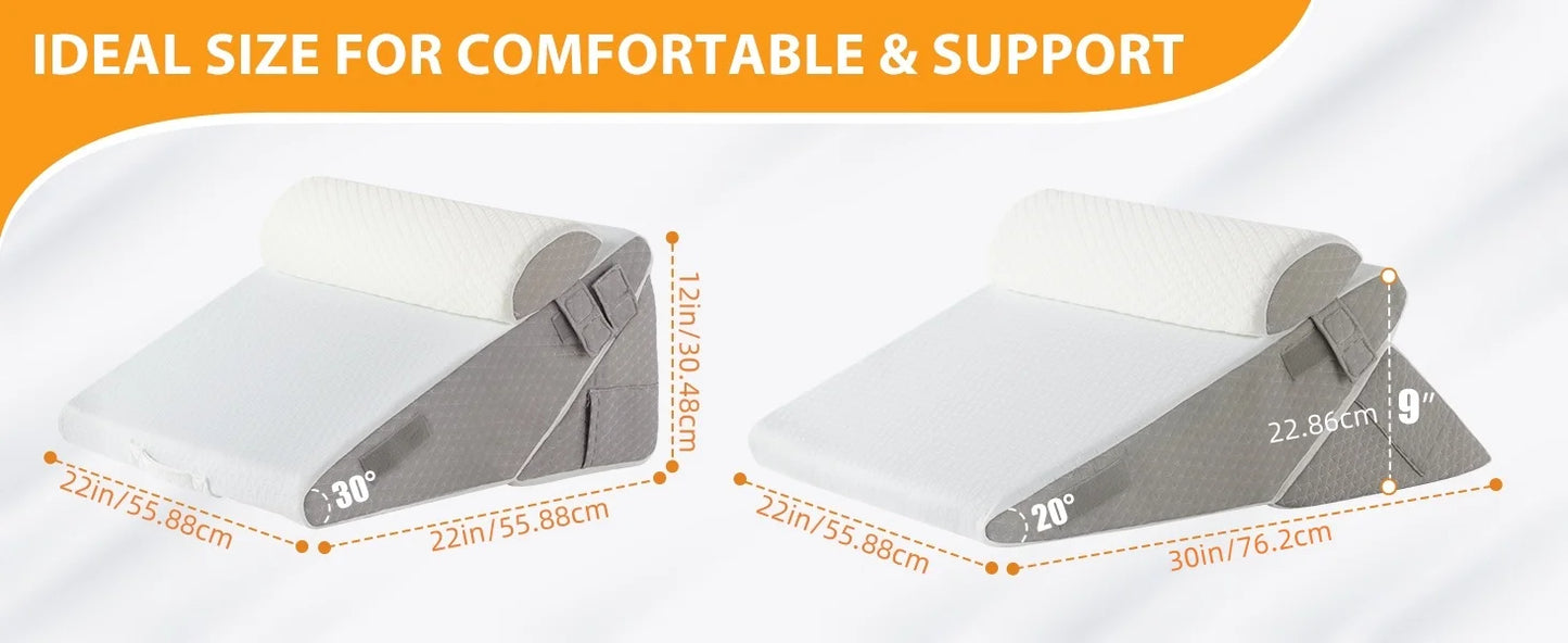3PCS Orthopedic Bed Wedge Pillow Set for Sleeping,  for Post Surgery, Back, Neck, Leg and Knee Pain Relief, Acid Reflux, Snoring