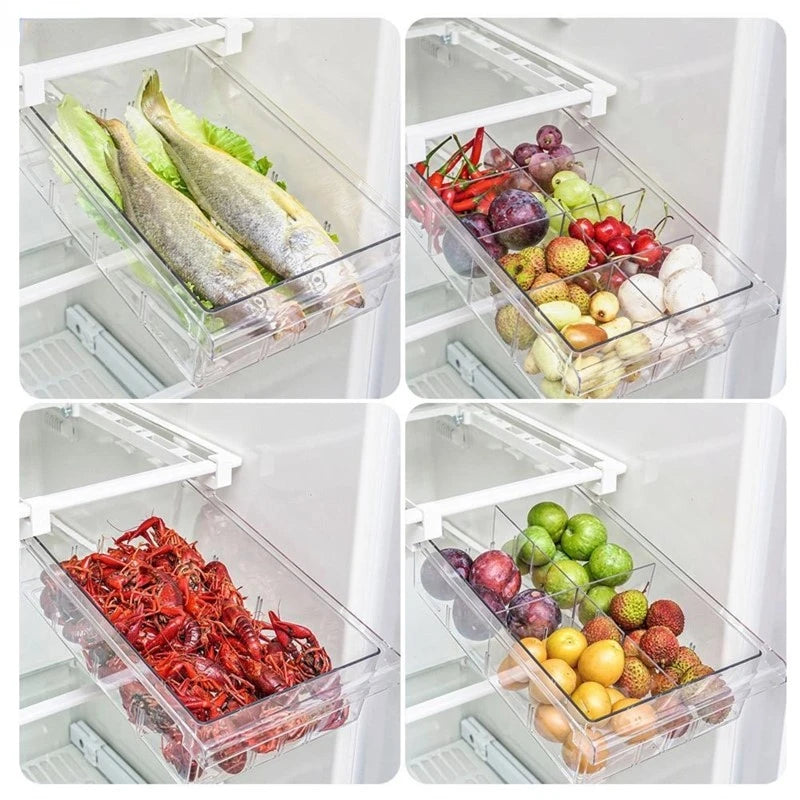 NEW Refrigerator Drawer Plastic Clear Fridge Organizer Slide Under Shelf Drawer Box Rack Holder Kitchen Fruit Food Storage Box