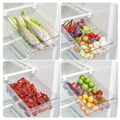 NEW Refrigerator Drawer Plastic Clear Fridge Organizer Slide Under Shelf Drawer Box Rack Holder Kitchen Fruit Food Storage Box