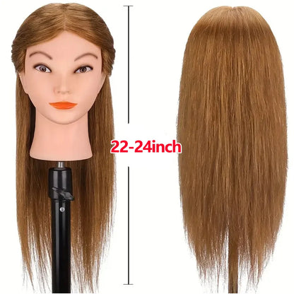 100% Human Hair Mannequin Head for Cosmetology Styling Training Practice Can Be Curled Straighten Professional Mannequin Head