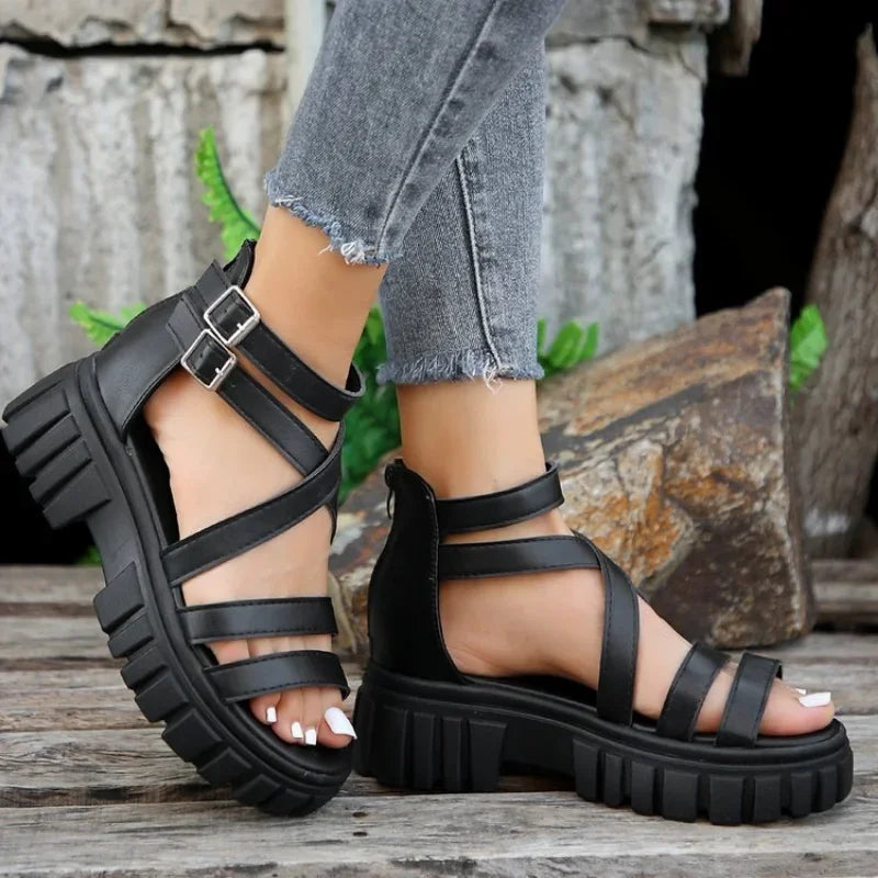 Chunky High Heels Roman Sandals for Women 2024 Summer Ankle Strap Plarform Sandals Woman Strap Thick Heeled Party Shoes