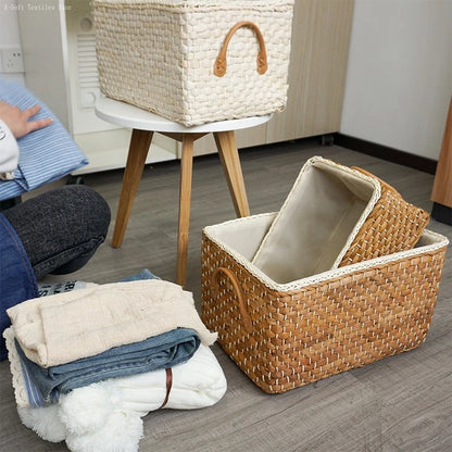 Hand-woven Storage Basket Household Laundry Baskets Outdoor Picnic Boxes Portable Toy Clothes Organizer Bedroom Desktop Decor