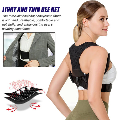 BraceTop Adjustable Posture Corrector Breathable Back Straightener, Upper Back Brace Providing Pain Relief From Neck, Shoulder