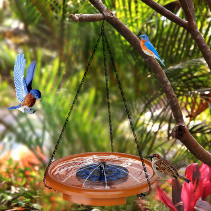12 Inch Bird feeder Hanging Bird Bath with fountain Outdoor Bird Drinking Bird Tray with Hook and Chain for Garden Yard Patio