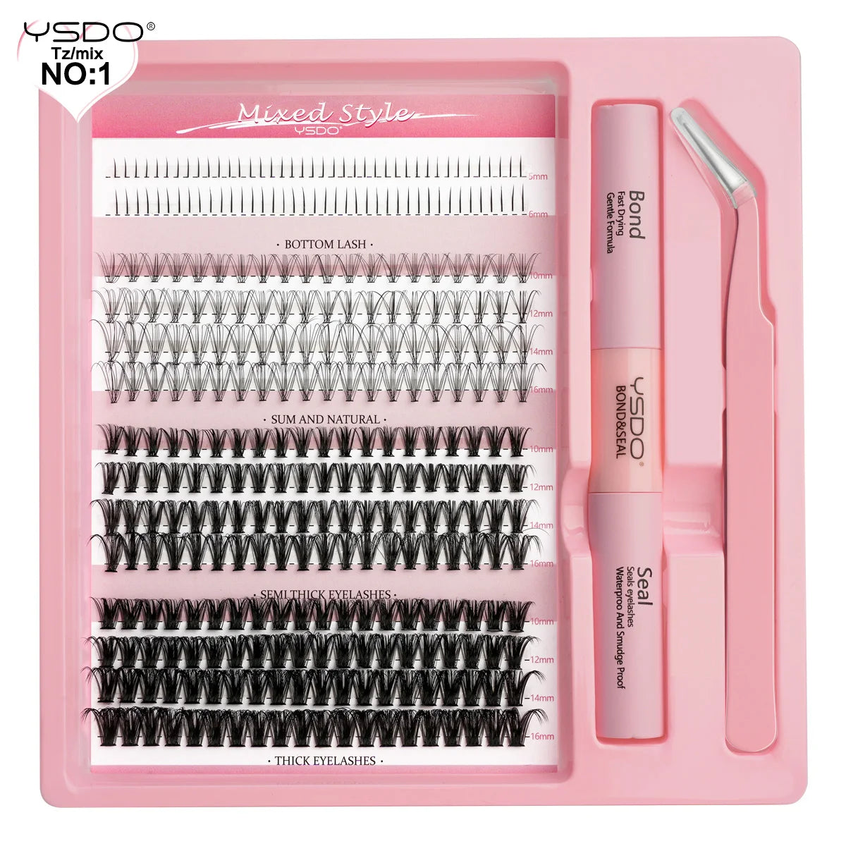 DIY Lash Extension Kit Lash Individual Lashes Clusters8-16mm With Waterproof Lash Bond And Seal Eyelash Tweezers Lash Kit