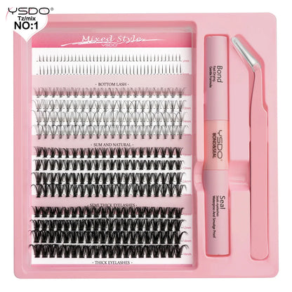 DIY Lash Extension Kit Lash Individual Lashes Clusters8-16mm With Waterproof Lash Bond And Seal Eyelash Tweezers Lash Kit