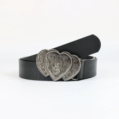 Vintage Heart Leather Belt Love Buckle Retro Embossed Belt Men's Pattern Belt Ethnic Belt Western Jeans Belt Goth