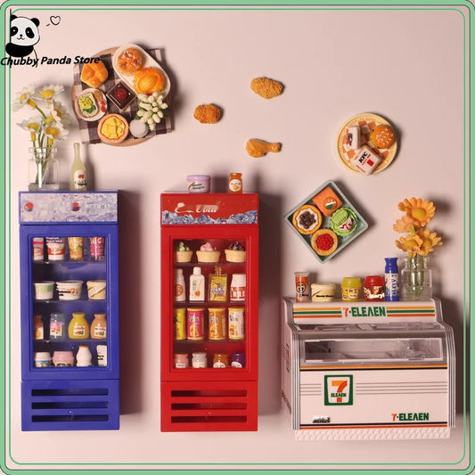 3d Fridge Magnets Miniature Fridge Shelfs Freezer Magnetic Refrigerator Sticker With Food Toys Home Decore Dollhouse Models