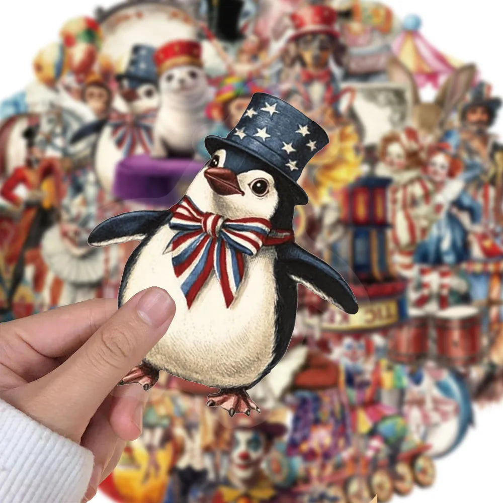 50PCS Creative Circus Stickers Decorative Notebook Phone Cases Water Cups DIY Personalized Waterproof Sticker