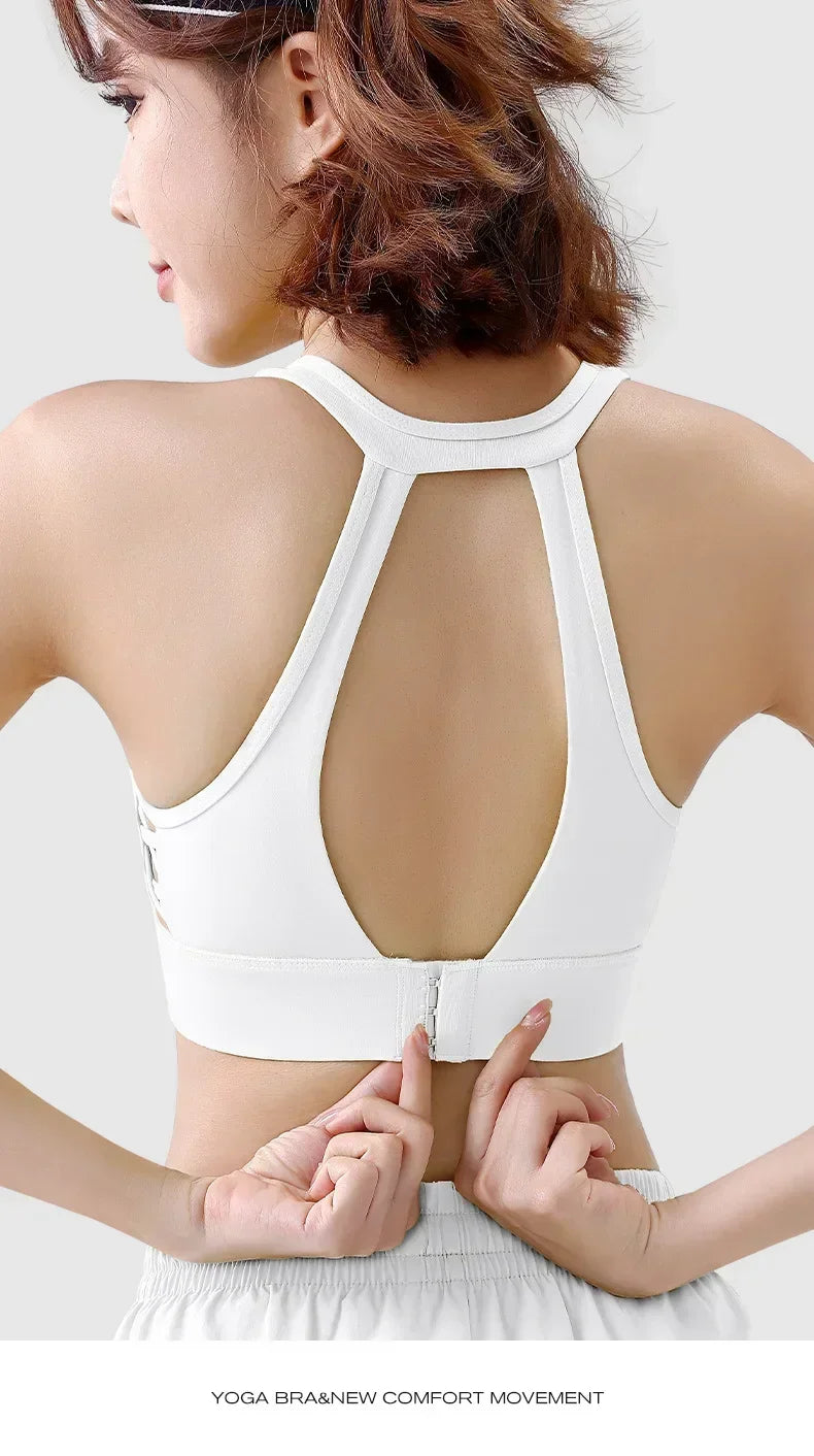 Sports bra for women, shock-absorbing high-strength running, zipper yoga suit, vest, bra, fitness fixed cup, summer