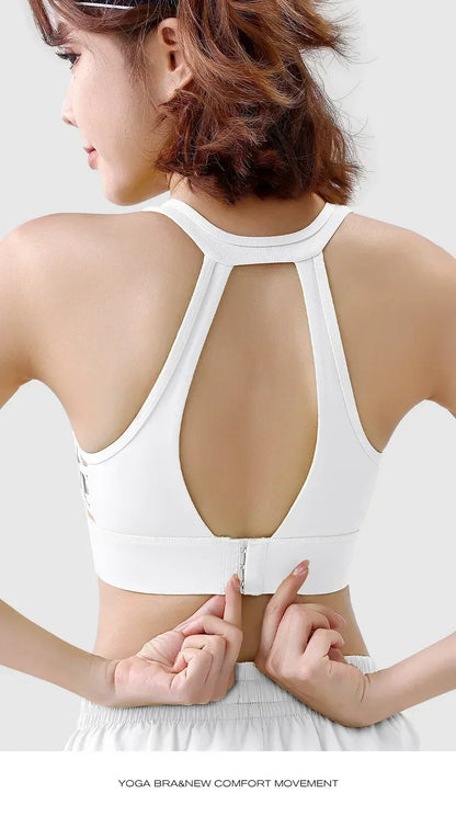 Sports bra for women, shock-absorbing high-strength running, zipper yoga suit, vest, bra, fitness fixed cup, summer