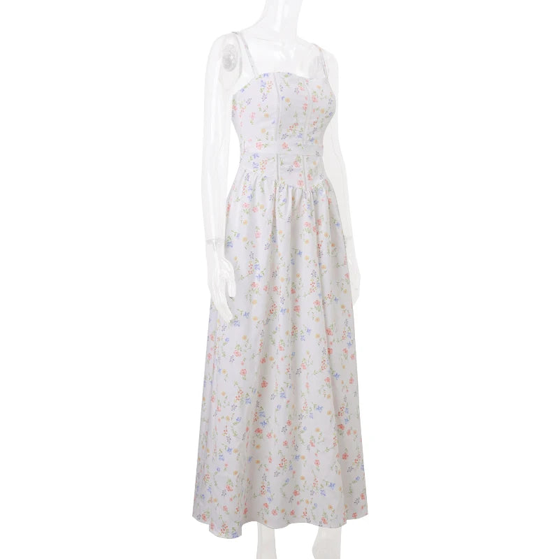 Candyhot Elegant Slim Pleated Print Sleeveless Maxi Dresses Aesthetic Off Shoulder Spaghetti Strap Dress Women Party Vestidos