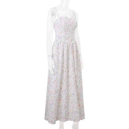 Candyhot Elegant Slim Pleated Print Sleeveless Maxi Dresses Aesthetic Off Shoulder Spaghetti Strap Dress Women Party Vestidos