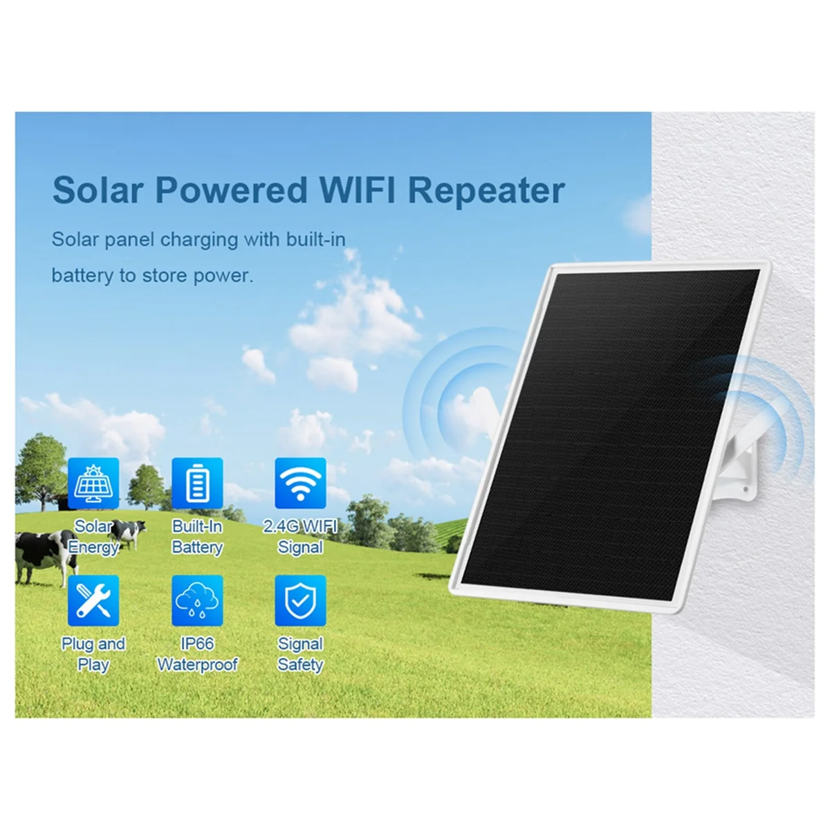 New Solar Outdoor WIFI Repeater,Weatherproof Wi-Fi Range Extender-2.4GHz Wireless Internet Signal Booster 20000mAh Battery