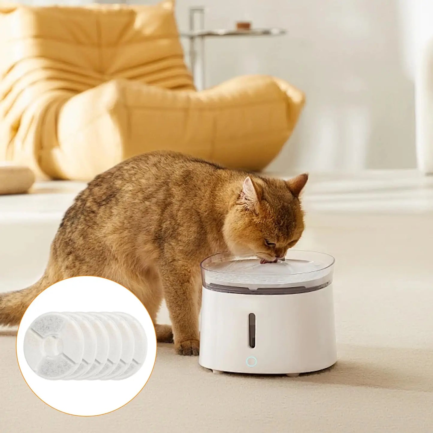 6pk Cat Fountain Filters - Round Activated Carbon & Resin Replacement for Pet Water Dispensers