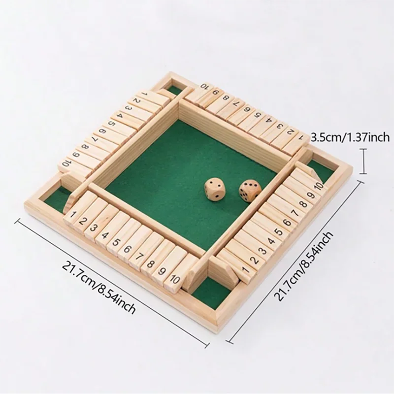 Classic 4 Sided Wooden Board Game With 2 Dice And Shut-The-Box Instructions, Classics Tabletop Version And Pub Board Game