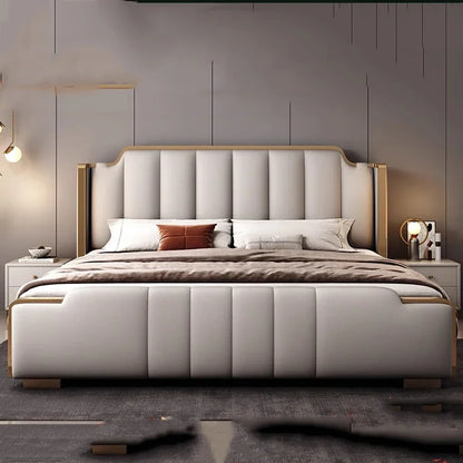 Italian Luxury Beds Leather Modern Simple Storage Beds Queen White Bedroom Double Somieres Marcos De Cama Bedroom Furniture