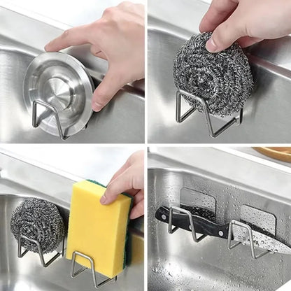 Kitchen Stainless Steel Sink Sponges Holders Self Adhesive Drain Drying Racks Wire Rag Organizer Hooks Multipurpose Wall Hooks