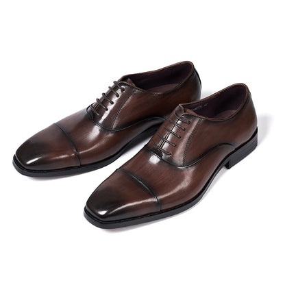 Men's Classic Lace-Up Oxfords Genuine Leather Luxury Office Shoes Solid Cap Toe Wedding Party Formal Dress Footwear for Men