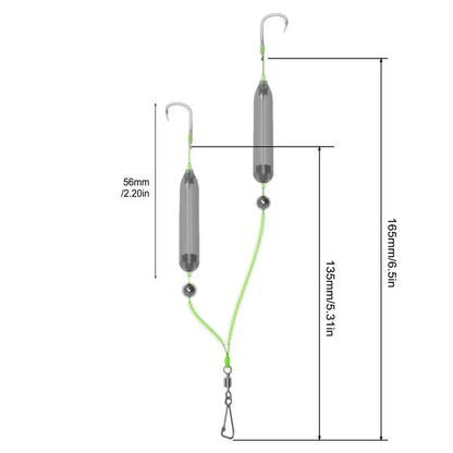 2Hooks Fishing Hair Rigs Hook Reverse Bottom Fishing Rig Reverse Anti-Snag Attractor For River Pier Offshore
