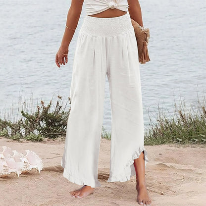Summer Womens Palazzo Pants Summer Casual Flowy Wide Leg Trousers Beach Travel Vacation Outfits All Match Loose Baggay Pants