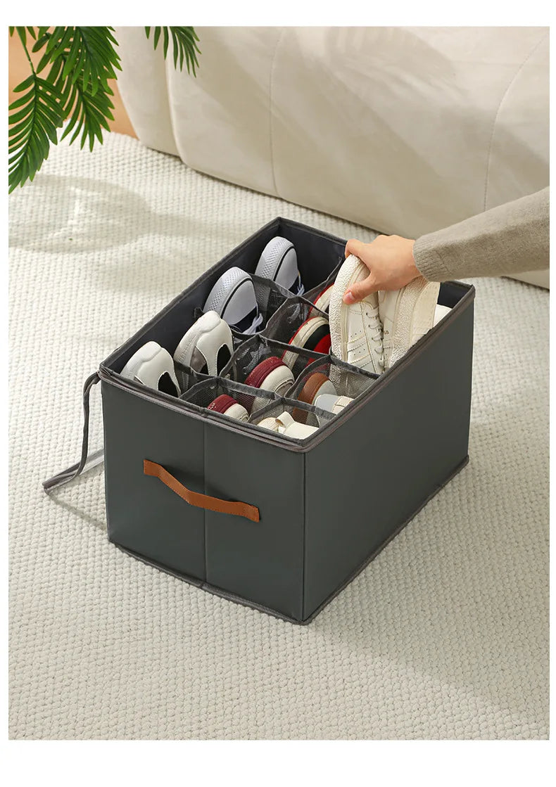 Foldable  Shoe Organizer with Lid Dustproof Storage Box for Shoes Clothes Accessories Home Organization Box