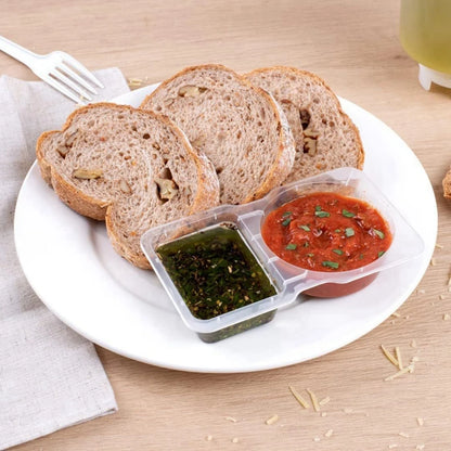 20pcs Plastic Double Compartment Condiment Containers with Lids, Reusable, Disposable 2-Compartment Snack Cups for To-Go Sauces