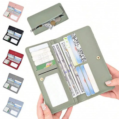 RFID Blocking Ultra-Thin Wallet for Women, Multi-Card Check Credit Card Bag, Multi-functional Zipper Buckle, Long Fashion wallet