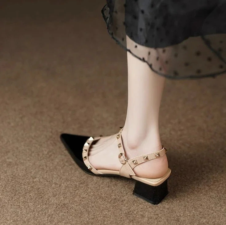 Chunky Women's Sandals Thick Heel Ladies Shoes Half Block Closed 2024 Trend Shoe High Quality Asian Size Summer Sale Designer