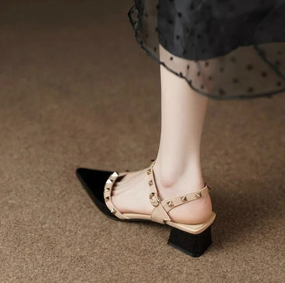 Chunky Women's Sandals Thick Heel Ladies Shoes Half Block Closed 2024 Trend Shoe High Quality Asian Size Summer Sale Designer