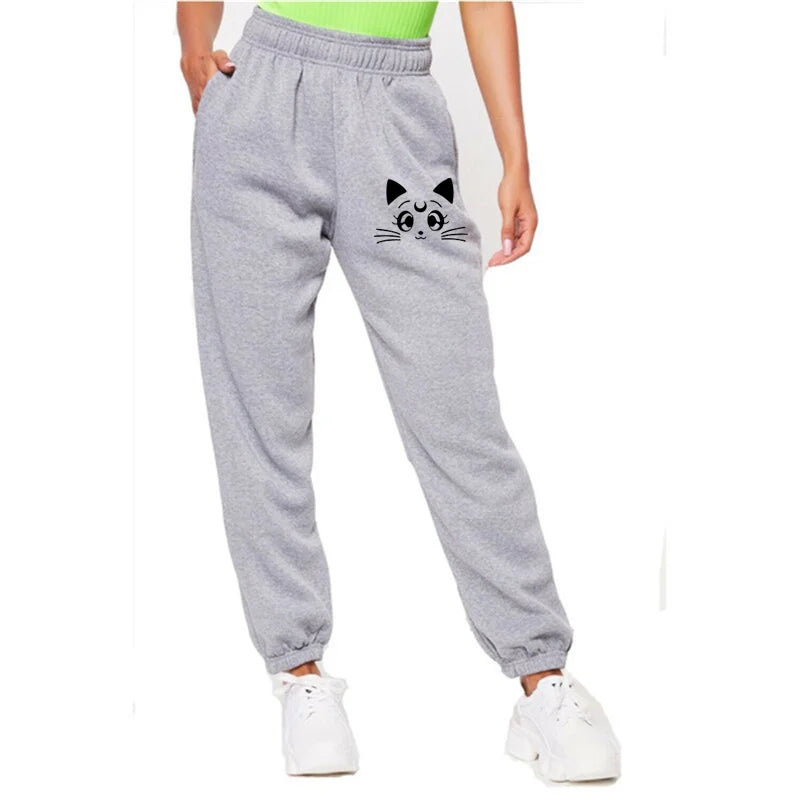 Women's Cat Printed Sweatpants Loose Fit Trousers Joggers Women's Casual Fitness Joggers