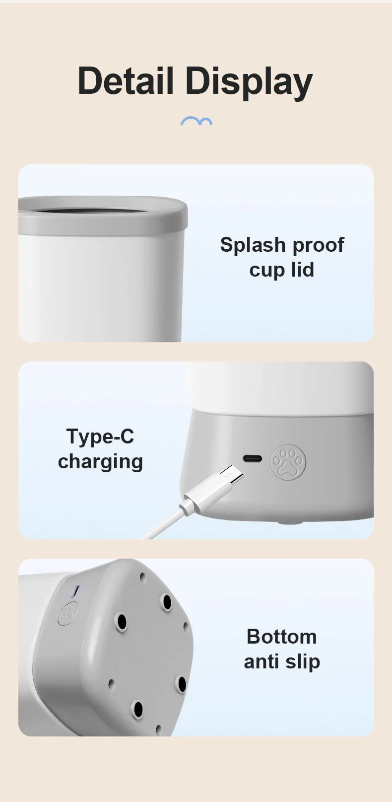 Automatic Pet Foot Washer Removable Electric Plastic Paw Cleaner Soft and Dense Bristles for Cleaning Cat Dog Paw Cleaner