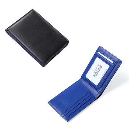 RFID Blocking Mini Men's Genuine Leather Wallet Slim Business Credit Card Holder Man Anti Theft Ultra Thin Purse For Male