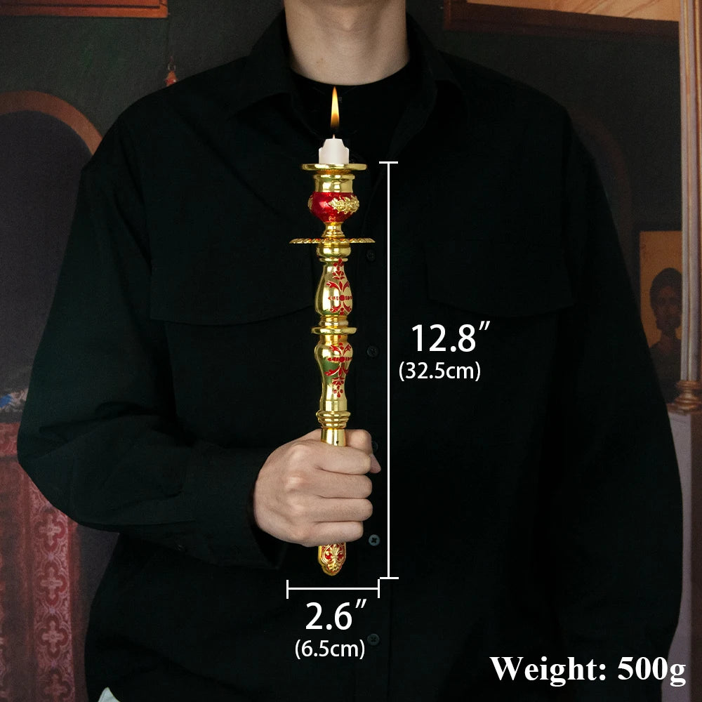 HT Religion Handhold Candle Holder Church Decor Single Candlestick Orthodox Church Supplies Religious Rituals Accessory