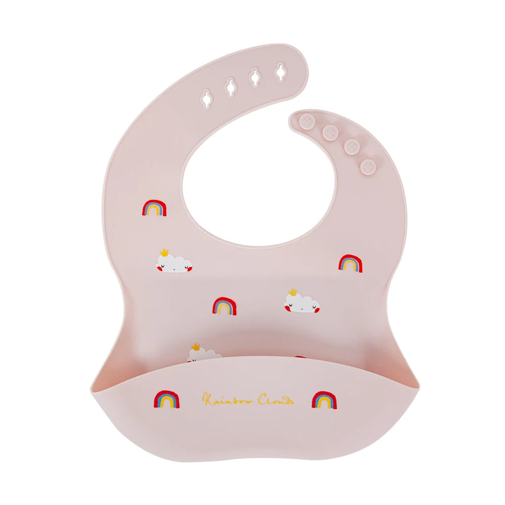 Waterproof Bibs For Kids Feeding Baby Eating Stuff Soft Silicone Babeast Cartoon Printed Adjustable Baby Tasting Feeding Bibs