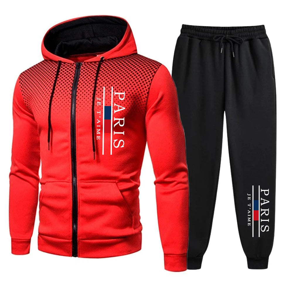 Men's Tracksuits Printing Casual Round Dot Zipper Hoodies+Jogging Pants Two Piece Set Mens Coat Sweatshirt Trend Street Clothing