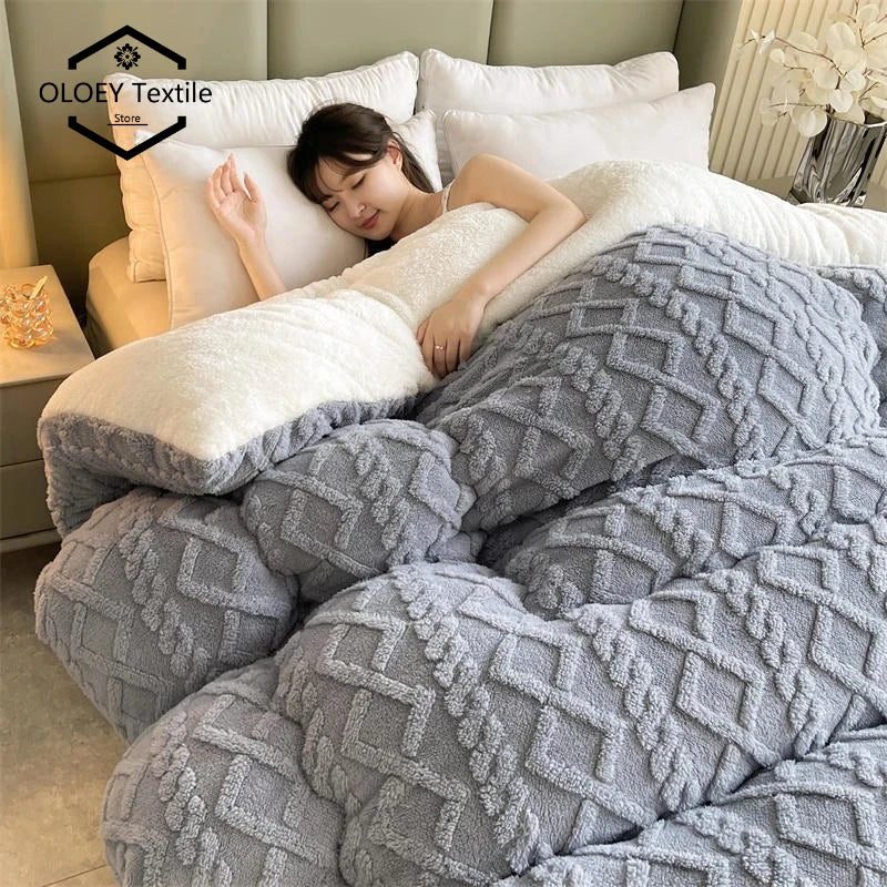 Super Thick Weighted Winter Blanket for Bed Faux Lamb Cashmere Plush Fleece Throw Queen King Size Cozy Warm Quilt Comforter