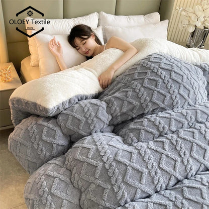 Super Thick Weighted Winter Blanket for Bed Faux Lamb Cashmere Plush Fleece Throw Queen King Size Cozy Warm Quilt Comforter