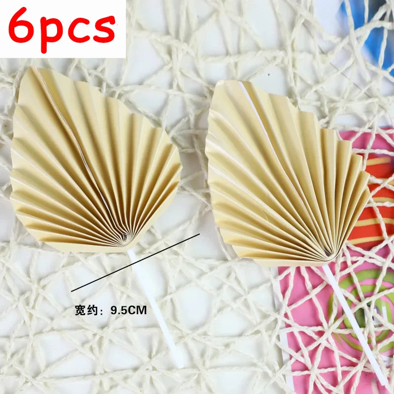 6pcs Palm Spear Cake Topper Happy Birthday Palm Leaf Decoration Cake Decorating Wedding Baking Dessert Table Party Favors