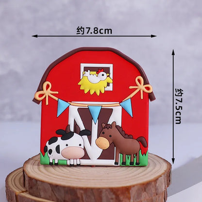 Happy Farm Cake Decoration Farm Critters Cake Topper Horse Chickens Piglet Farm Cabins Boy Girl One Birthday Cake Decorations