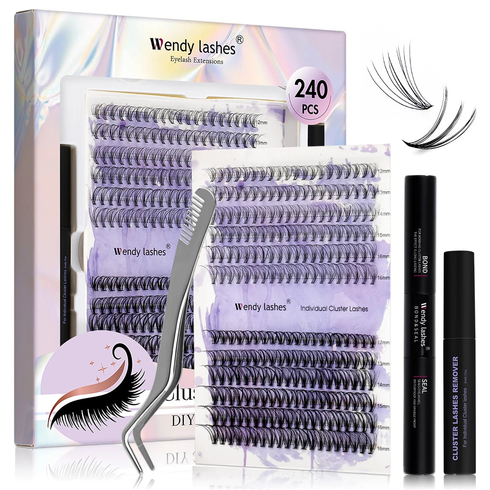 Wendy DIY Lash Extension Kit With 0.07 Thickness 280 PCS Lash Clusters Lash Bond And Seal Lash Glue Remover And Lash Tweezers