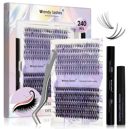 Wendy DIY Lash Extension Kit With 0.07 Thickness 280 PCS Lash Clusters Lash Bond And Seal Lash Glue Remover And Lash Tweezers