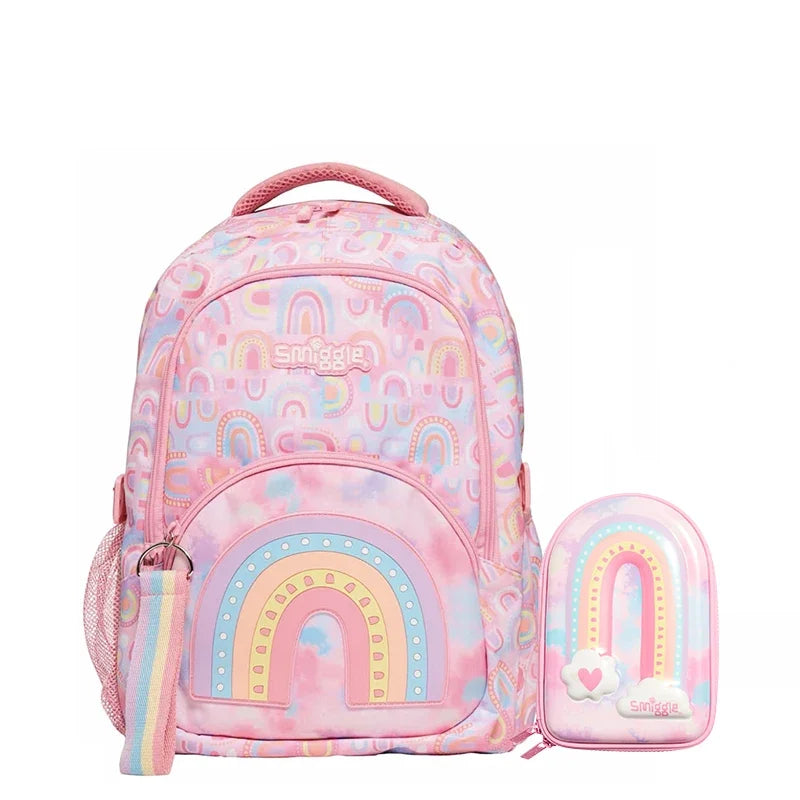 Genuine Australian Smiggle Schoolbag Light Pink Rainbow Door Student Stationery Pencil Case Large Capacity Backpack Student Gift