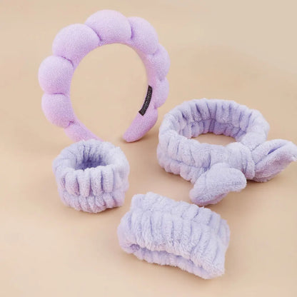 4pcs Skincare Accessories For Face Wash Skincare Hair Accessories，Sponge Spa Headbands & Wristband Set, For Washing Face Makeup